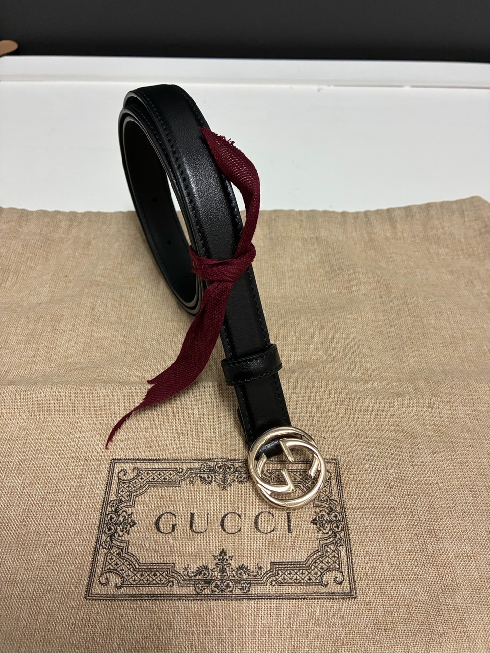 Gucci Black Leather Interlocking G Belt - Authentic